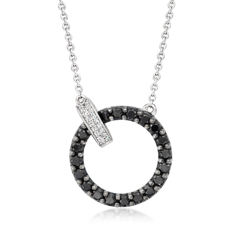 Limited-Time Jewelry Sale – Elegant Styles At Less Ross-Simons Black Spinel and . Diamond Circle Clasp Necklace in Sterling Silver