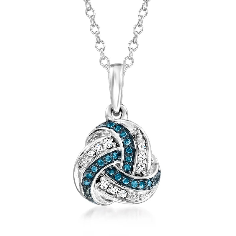 Ross-Simons Blue and White Diamond Love Knot Pendant Necklace in Sterling Silver