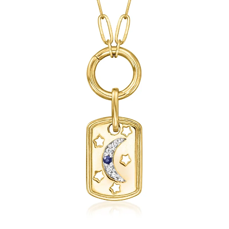 Ross-Simons Celestial Dog-Tag Paper Clip Link Necklace With White Topaz and Sapphire Accents in 18kt Gold Over Sterling