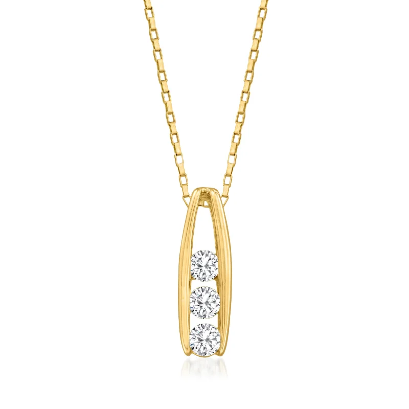 Ross-Simons Channel-Set Diamond 3-Stone Pendant Necklace in 14kt Yellow Gold