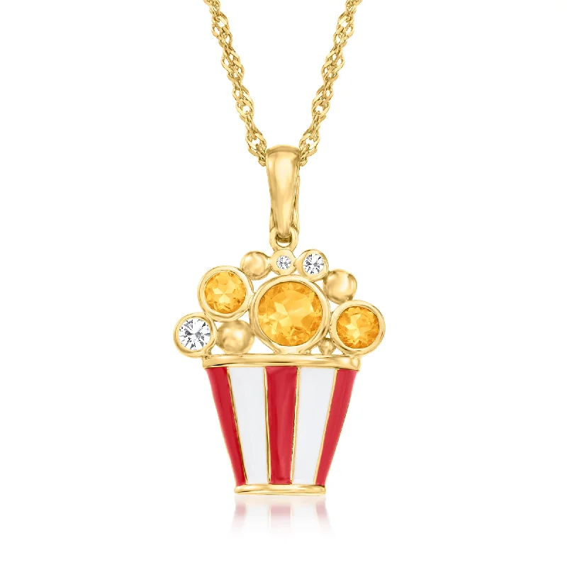 Ross-Simons Citrine and . White Topaz Popcorn Pendant Necklace With Red and White Enamel in 18kt Gold Over Sterling