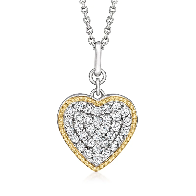 Exclusive Jewelry Sale Event – Shop Now Ross-Simons CZ Heart Pendant Necklace in Sterling Silver and 14kt Yellow Gold