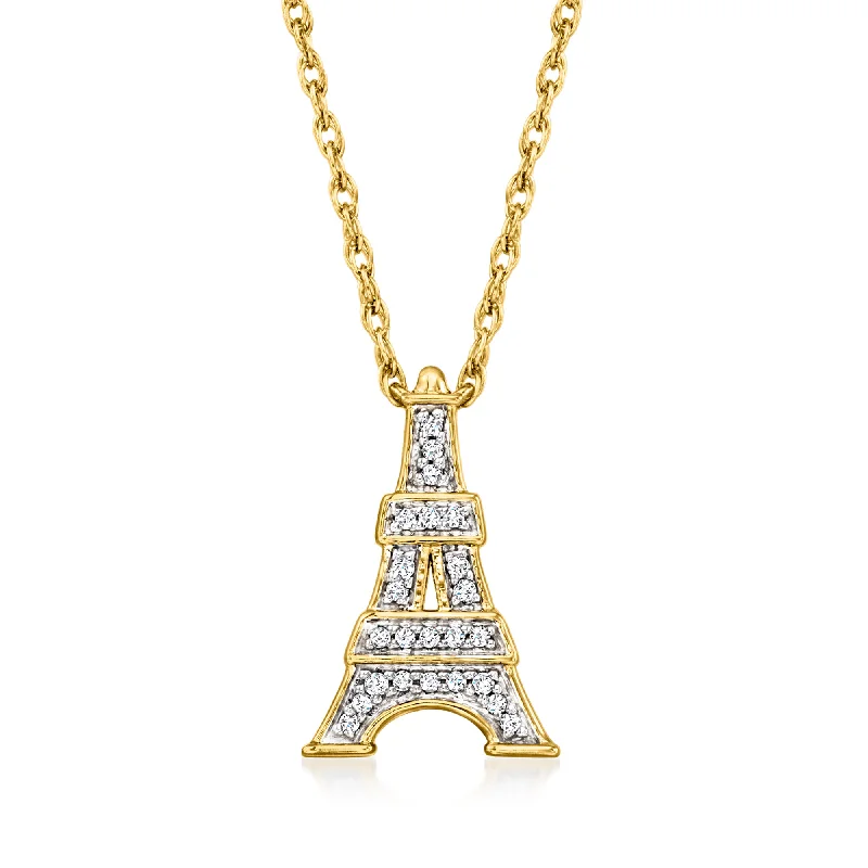 Elegant Jewelry, Exclusive Prices – Shop Now Ross-Simons Diamond-Accented Eiffel Tower Necklace in 18kt Gold Over Sterling