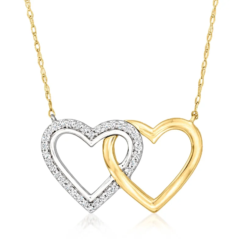 Exclusive Jewelry Offers – Shine For Less Ross-Simons Diamond Interlocking-Heart Necklace in Sterling Silver and 14kt Yellow Gold