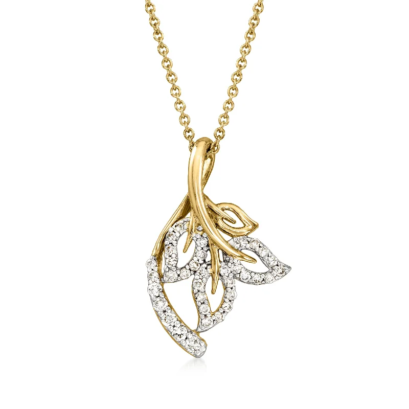 Discover Unique Jewelry With Special Limited-Time Offers Ross-Simons Diamond Ivy Leaf Pendant Necklace in 14kt Yellow Gold