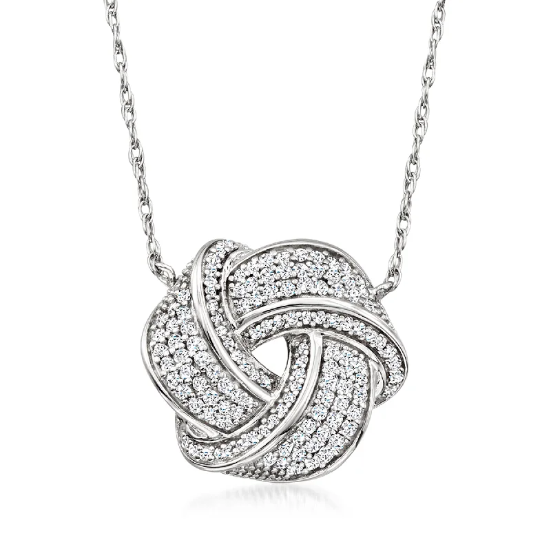 Shop Dazzling Jewelry At The Best Prices Ross-Simons Diamond Love Knot Necklace in Sterling Silver