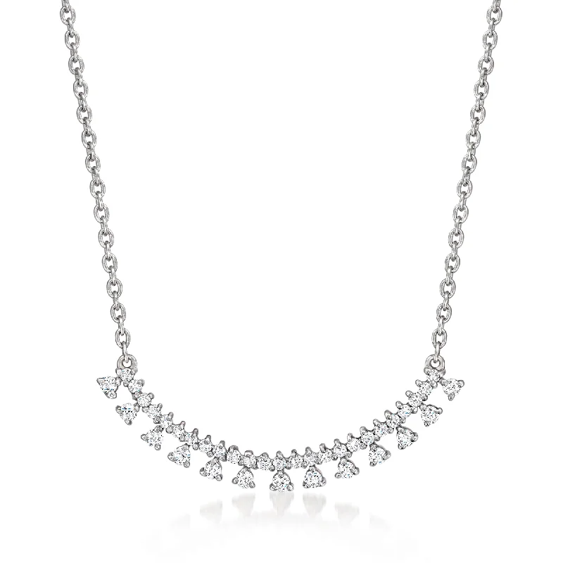 Ross-Simons Diamond Multi-Drop Curved Bar Necklace in Sterling Silver