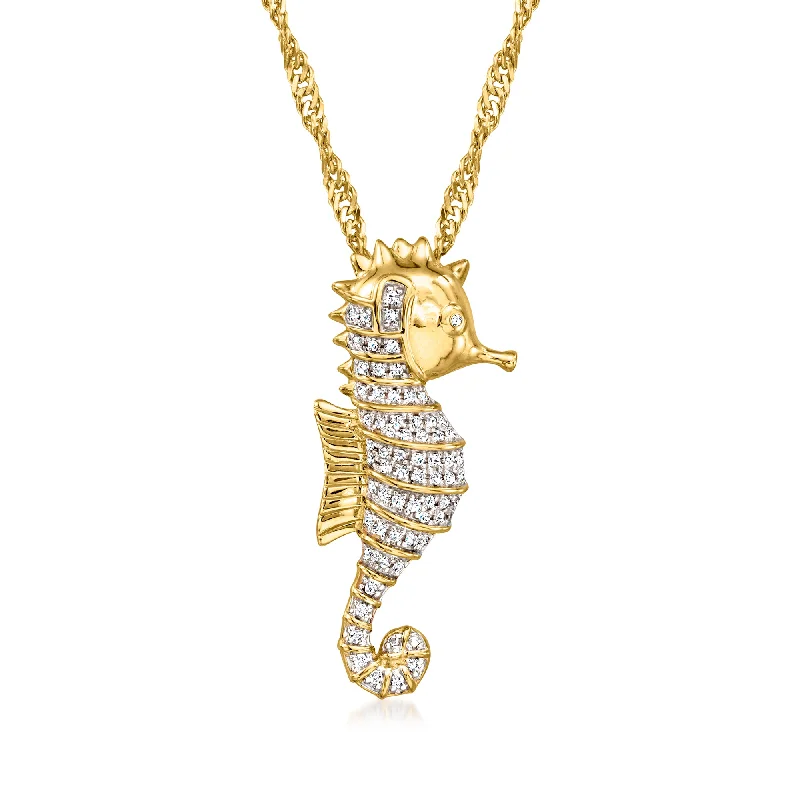 Exclusive Gemstone Jewelry At Special Prices Ross-Simons Diamond Seahorse Pendant Necklace in 18kt Gold Over Sterling