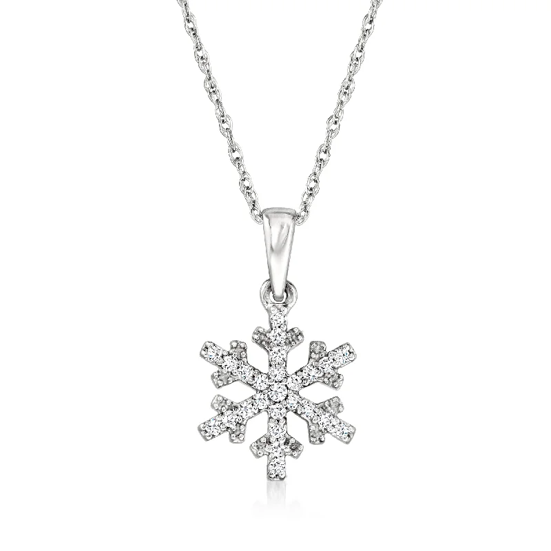 Ross-Simons Diamond Snowflake Pendant Necklace in 14kt White Gold