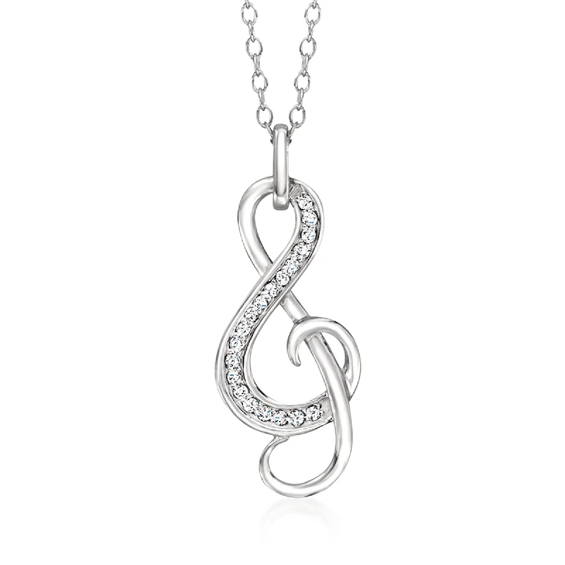 Ross-Simons Diamond Treble Clef Pendant Necklace in Sterling Silver. 18 inches