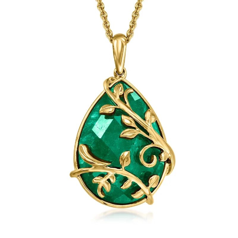 Trendy Minimalist Jewelry For Everyday Wear Ross-Simons Emerald Leaf Scrollwork Pendant Necklace in 18kt Gold Over Sterling