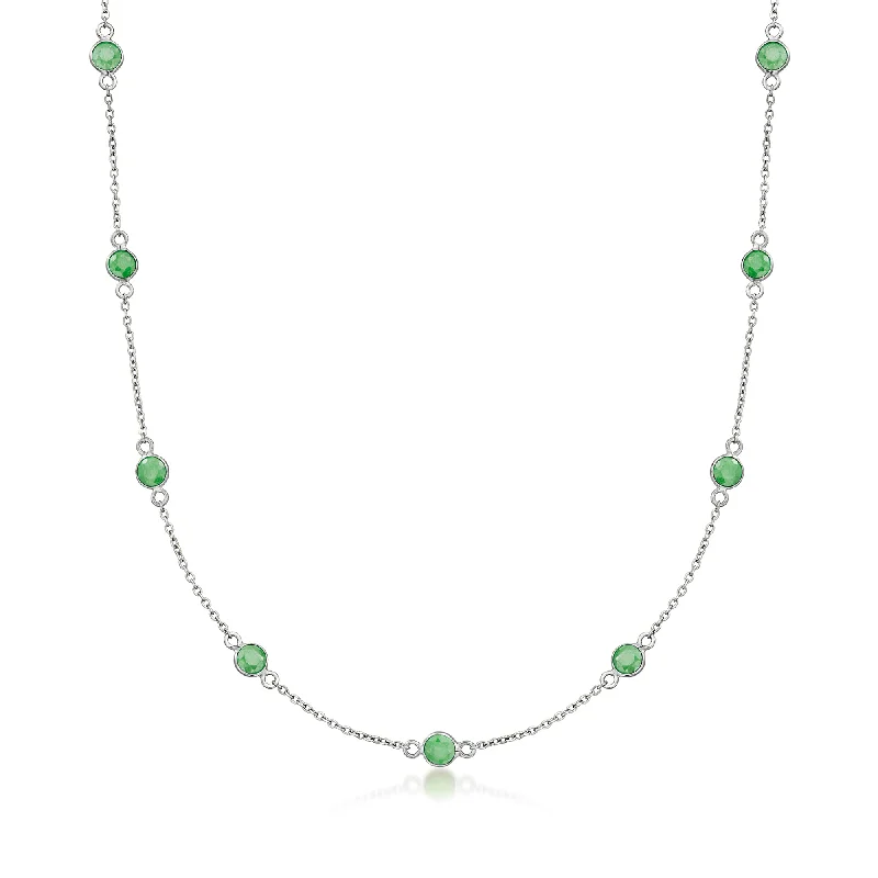 Ross-Simons Emerald Station Necklace in Sterling Silver