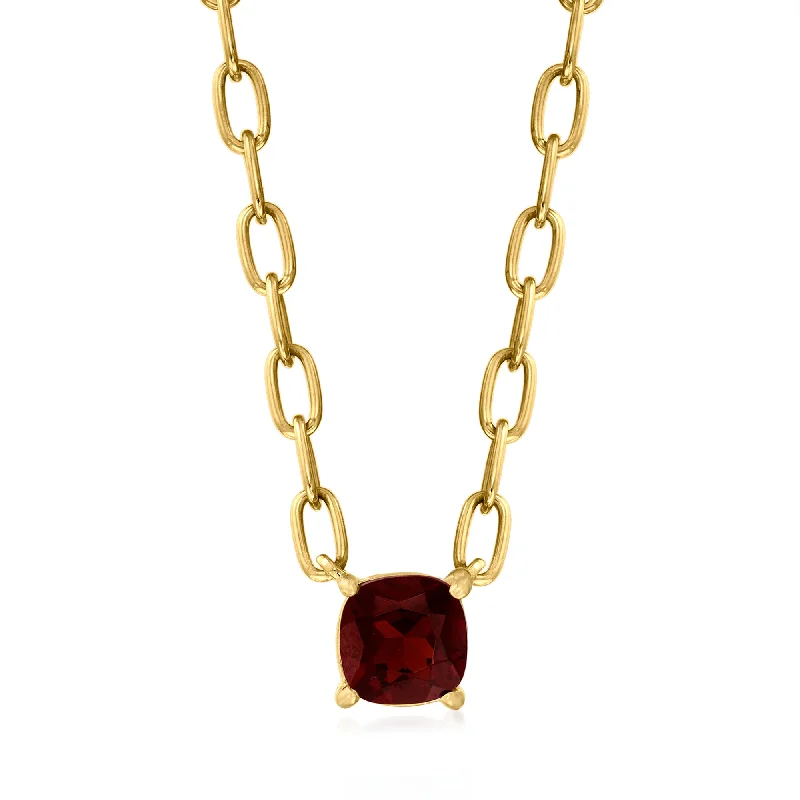 Ross-Simons Garnet Paper Clip Link Necklace in 18kt Gold Over Sterling