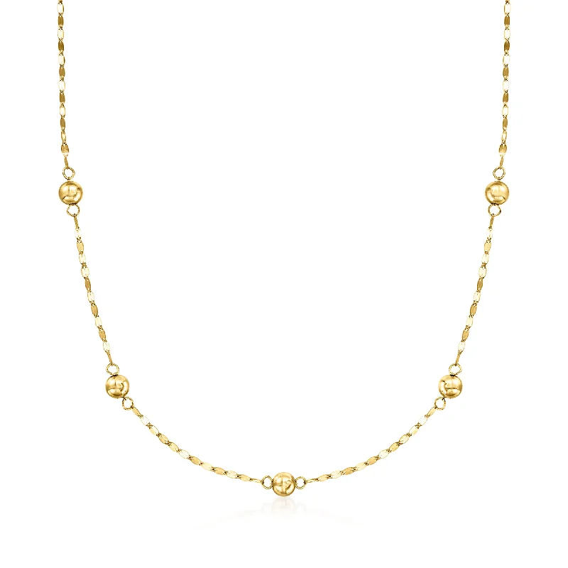 Ross-Simons Italian 14kt Yellow Gold Bead Station Lumachina-Chain Necklace