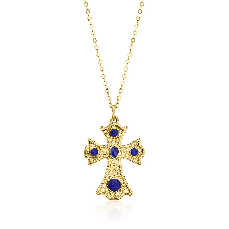Grab Your Dream Jewelry At The Lowest Prices Ross-Simons Italian 14kt Yellow Gold Celtic Cross Pendant Necklace With Blue Enamel