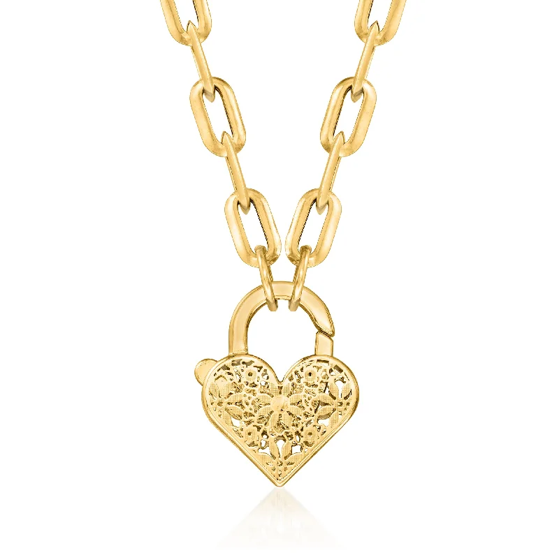 Ross-Simons Italian 14kt Yellow Gold Floral Embroidery Heart Locket Necklace