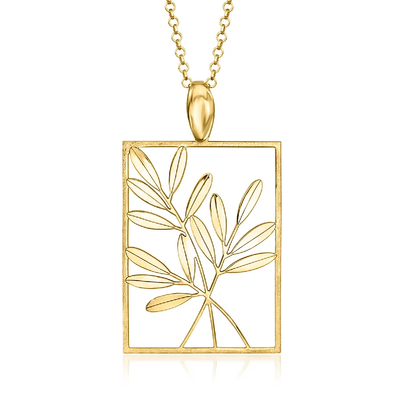 Elegant Jewelry Styles At Budget-Friendly Prices Ross-Simons Italian 18kt Gold Over Sterling Satin and Polished Branch Of Leaves Pendant Necklace