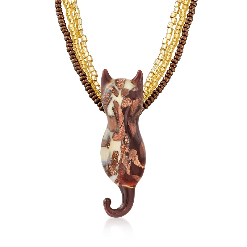 Limited-Time Jewelry Sale – Don't Miss These Deals Ross-Simons Italian Brown and Gold Murano Glass Bead Cat Necklace With 18kt Gold Over Sterling