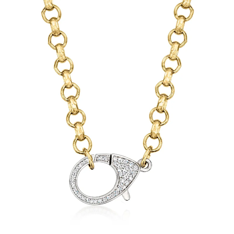 Ross-Simons Italian CZ Oversized Lobster Clasp Necklace in Sterling Silver and 18kt Gold Over Sterling