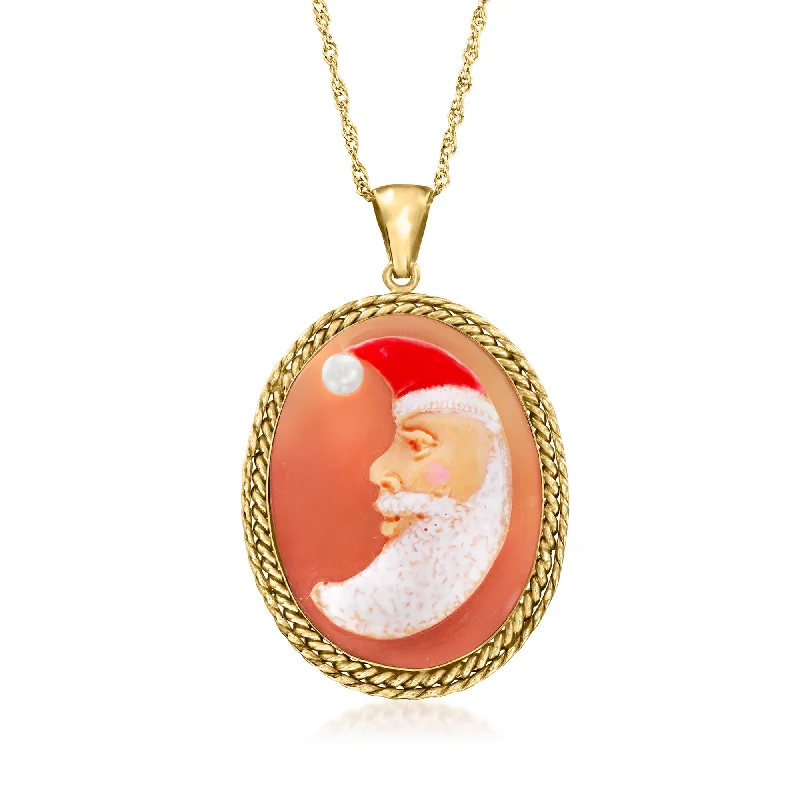 Ross-Simons Italian Orange Shell Santa Cameo Pendant Necklace in 18kt Gold Over Sterling