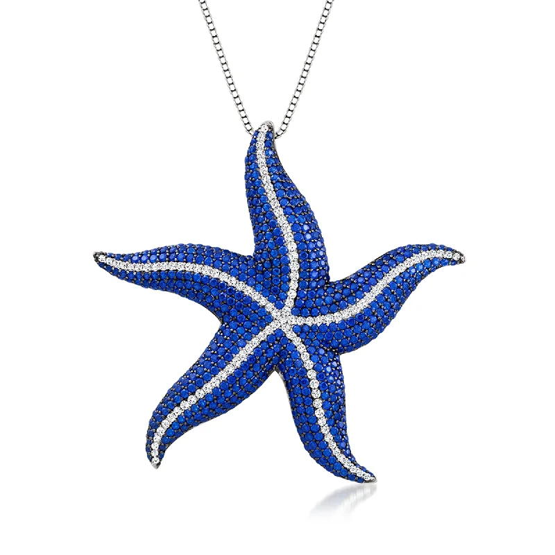Shop Dazzling Jewelry With Special Promotional Discounts Ross-Simons Italian Simulated Sapphire and CZ Starfish Pendant Necklace in Sterling Silver