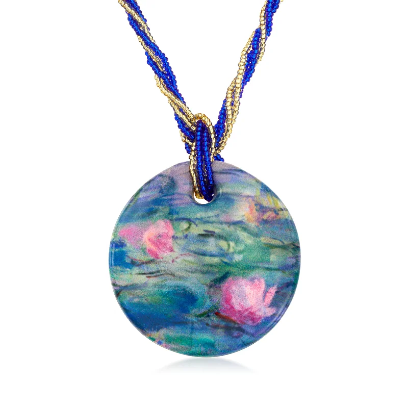 Ross-Simons Italian "Water Lilies" Murano Glass Multi-Strand Pendant Necklace With 18kt Gold Over Sterling