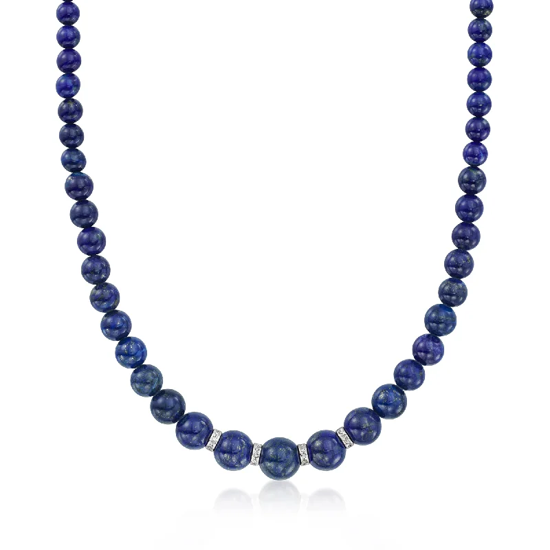 Ross-Simons Lapis Bead Necklace With . Diamonds in Sterling Silver