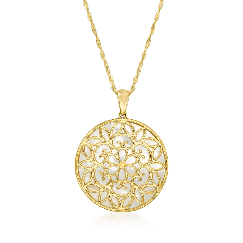 Flash Sale On Exquisite Jewelry – Don't Miss Out Ross-Simons Mother-Of-Pearl Floral Pendant Necklace in 18kt Gold Over Sterling