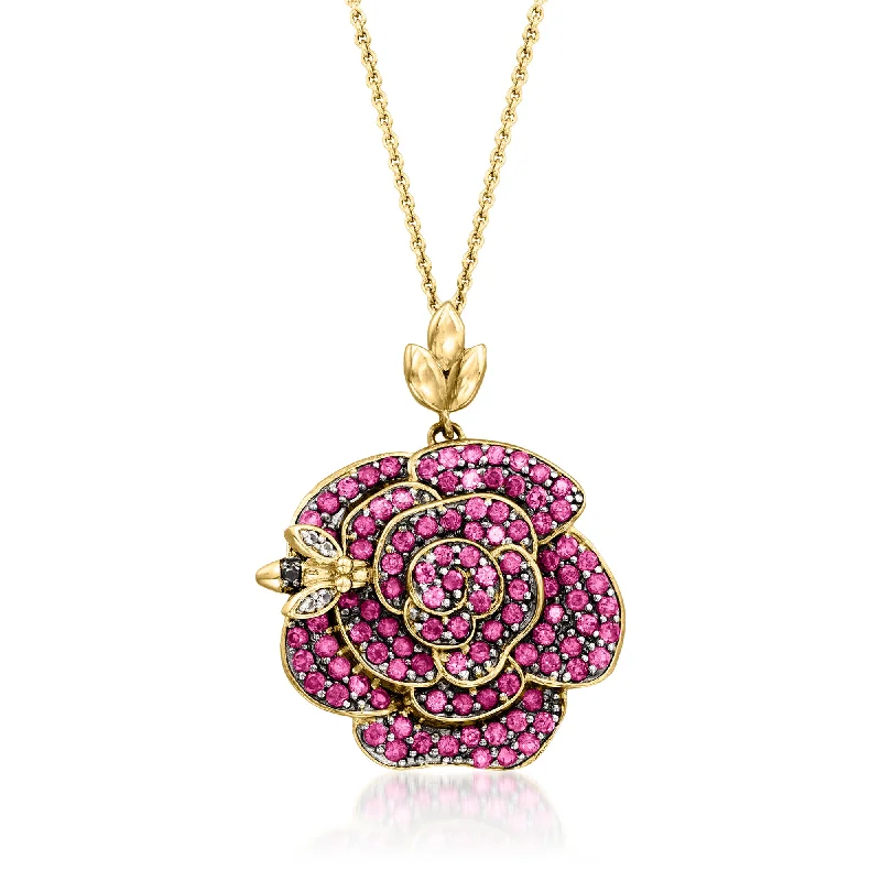Shop Trending Jewelry With Exclusive Savings Ross-Simons Multi-Gemstone Rose and Bumblebee Pendant Necklace in 18kt Gold Over Sterling