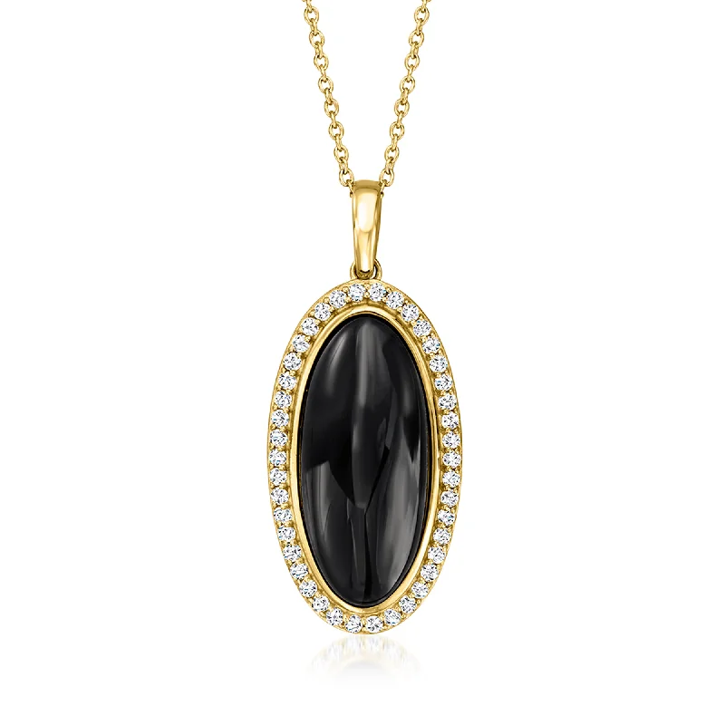 Eco-Friendly Sustainable Jewelry For Conscious Buyers Ross-Simons Onyx and White Topaz Pendant Necklace in 18kt Gold Over Sterling