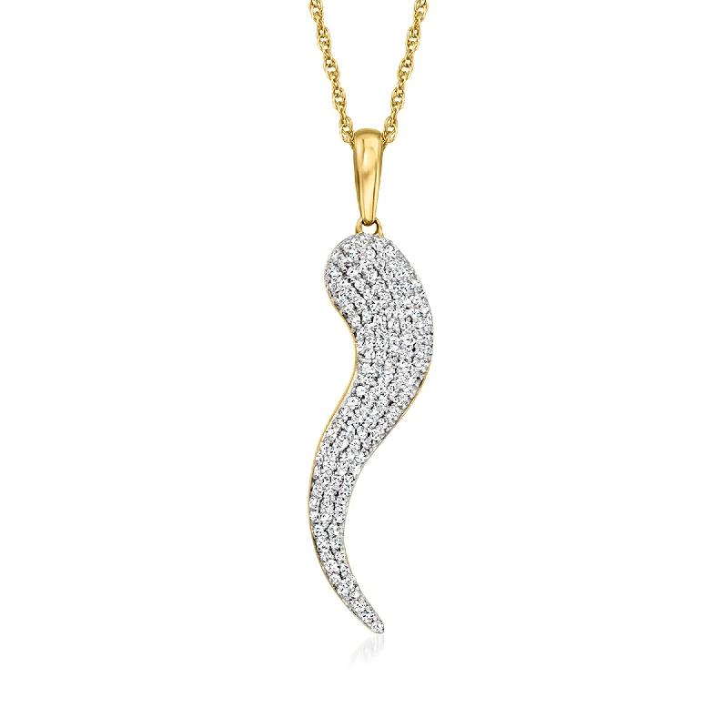 Grab Your Favorite Jewelry At The Lowest Prices Ross-Simons Pave Diamond Italian Horn Pendant Necklace in 18kt Gold Over Sterling