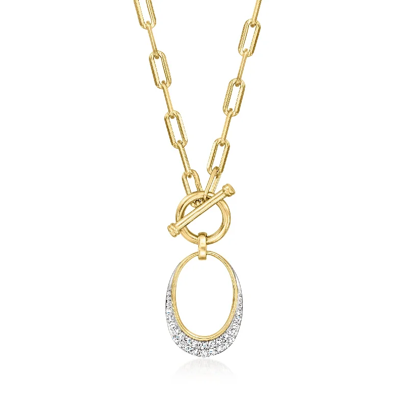 Ross-Simons Pave Diamond Oval Toggle Necklace in 18kt Gold Over Sterling and Sterling Silver