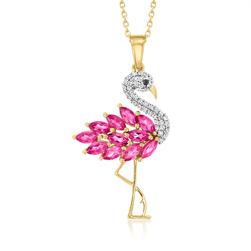 Shine Without Limits – Jewelry Sale Happening Now Ross-Simons Pink Topaz and . White Zircon Flamingo Pendant Necklace With Black Spinel Accent in 18kt Gold Over Sterling
