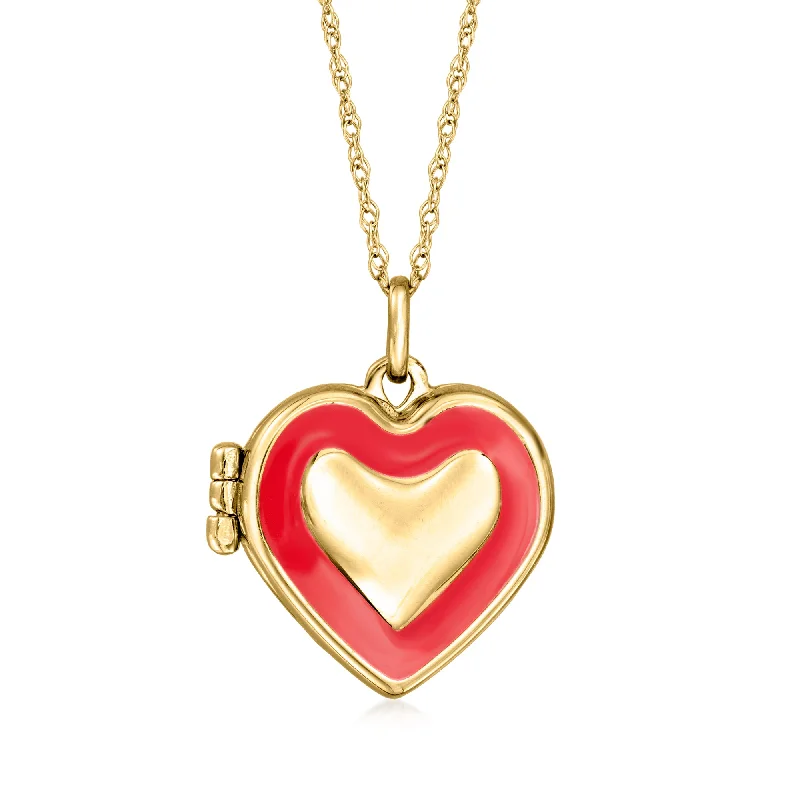 Flash Sale On Exquisite Jewelry – Don't Miss Out Ross-Simons Red Enamel Heart Locket Necklace in 14kt Yellow Gold