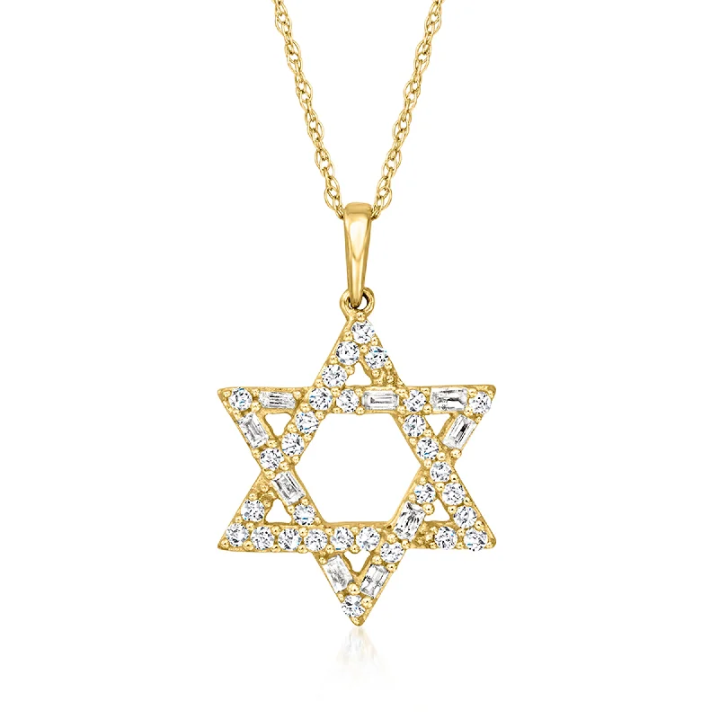 Shop Dazzling Jewelry At The Best Prices Ross-Simons Round and Baguette Diamond Star Of David Necklace in 14kt Yellow Gold