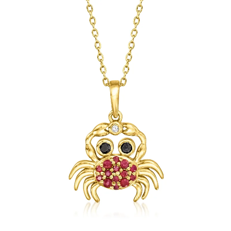 Ross-Simons Ruby and . Black Spinel Crab Pendant Necklace With Diamond Accent in 18kt Gold Over Sterling