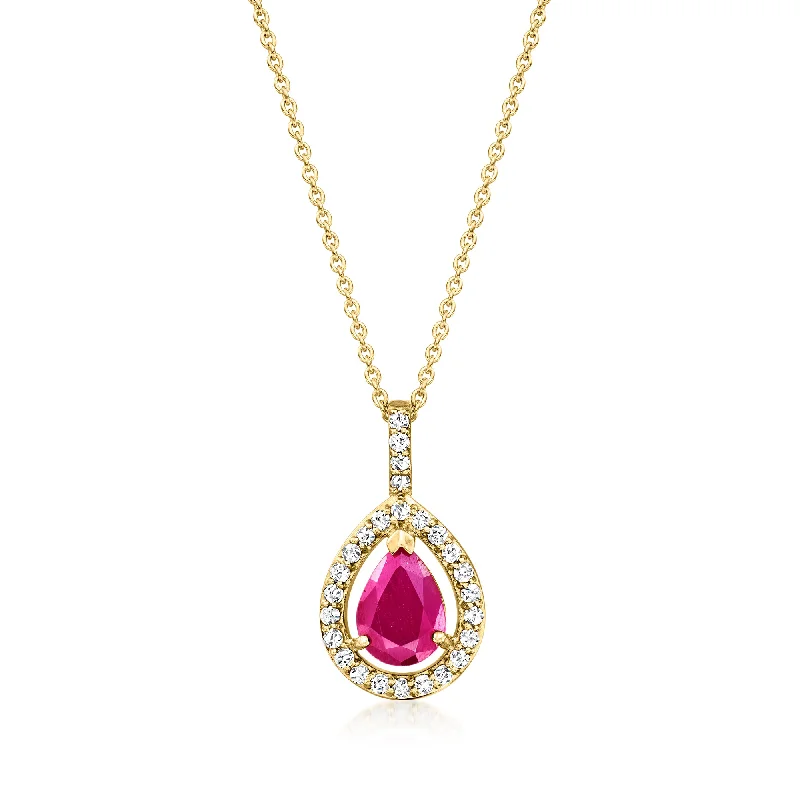 Fashion-Forward Geometric Jewelry For Contemporary Style Ross-Simons Ruby and . Diamond Pendant Necklace in 18kt Yellow Gold