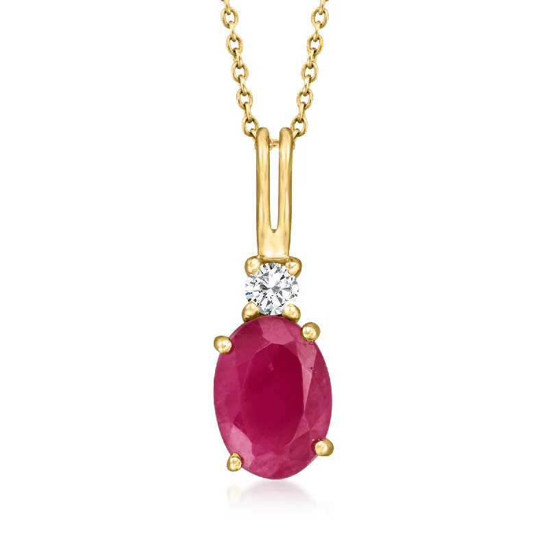 Ross-Simons Ruby Pendant Necklace With Diamond Accent in 14kt Yellow Gold