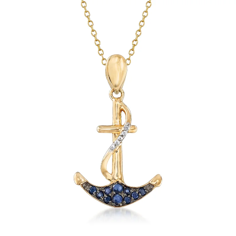 Get The Best Deals On Timeless Jewelry Pieces Ross-Simons Sapphire Anchor Pendant Necklace With White Topaz Accents in 18kt Gold Over Sterling