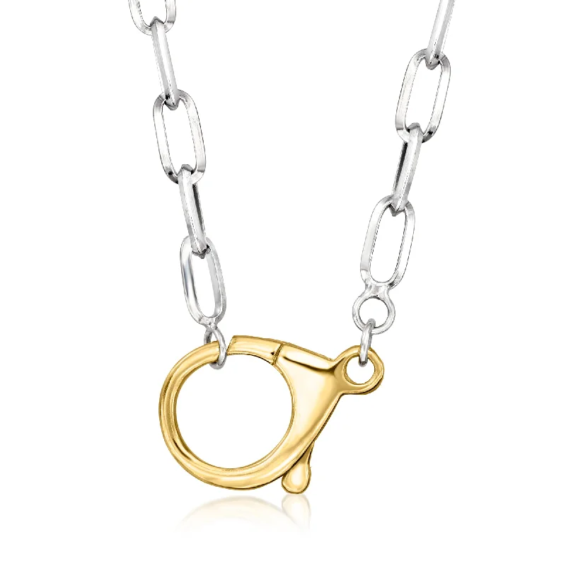 Ross-Simons Sterling Silver and 18kt Gold Over Sterling Paper Clip Link Lobster Clasp Necklace