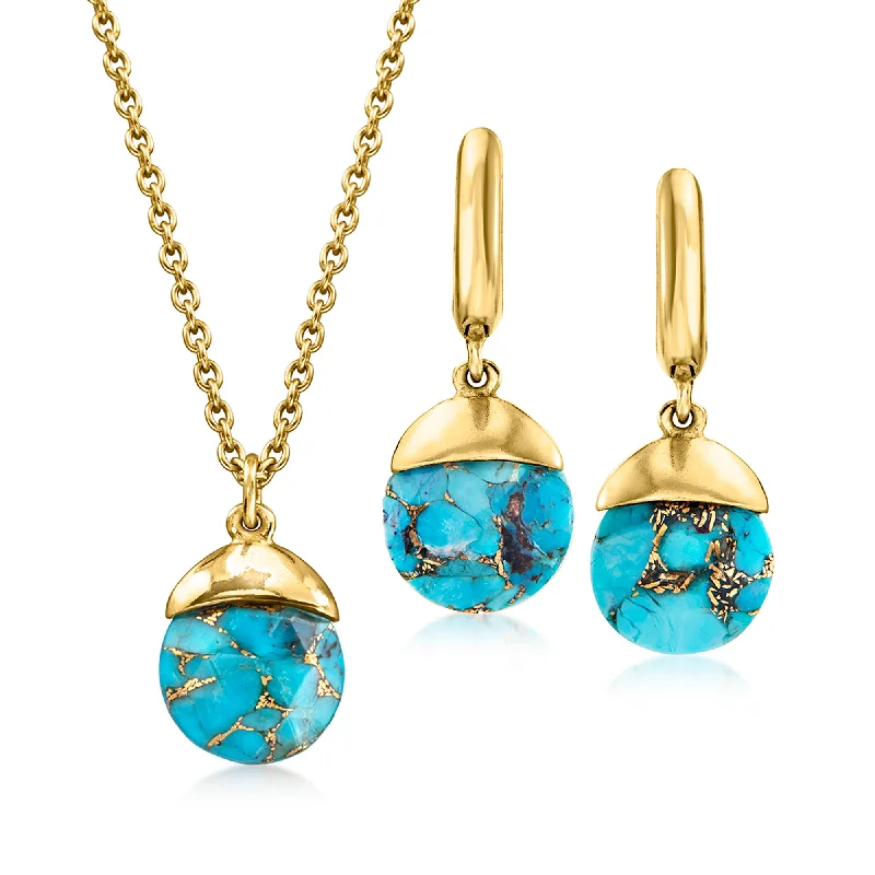 Don't Miss Our Biggest Jewelry Sale Of The Season Ross-Simons Turquoise Jewelry Set: Pendant Necklace and Drop Earrings in 18kt Gold Over Sterling