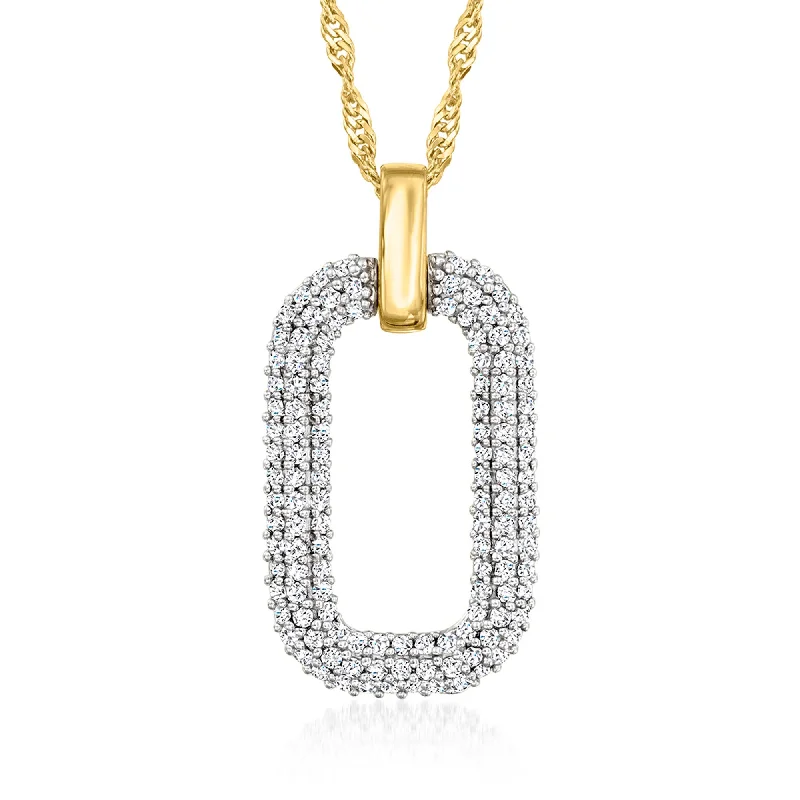 Ross-Simons White Topaz Paper Clip Link Pendant Necklace in 18kt Gold Over Sterling