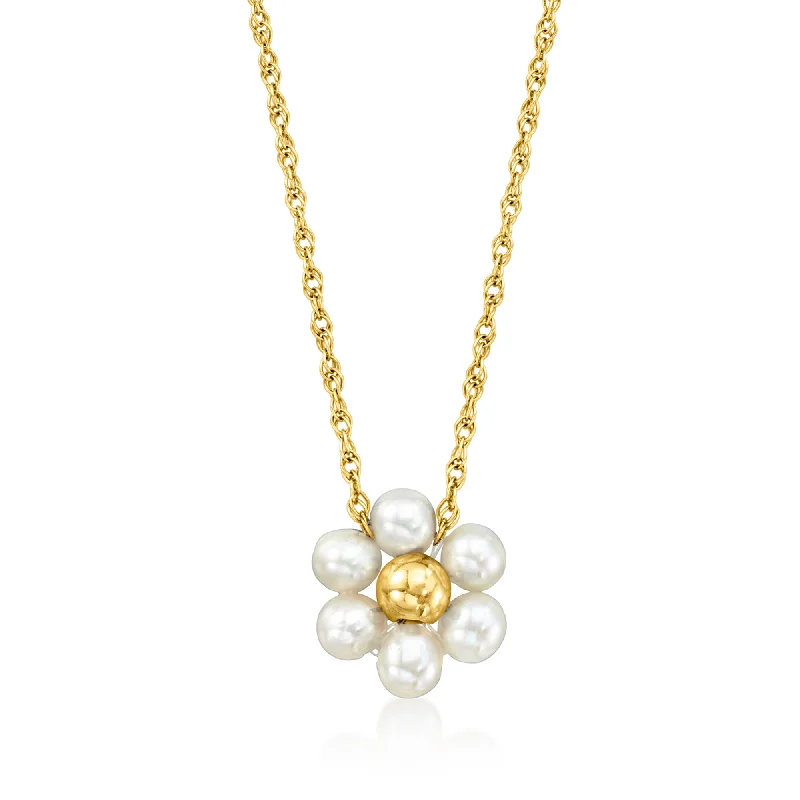 RS Pure by Ross-Simons 3-3.5mm Cultured Pearl Flower Necklace in 14kt Yellow Gold