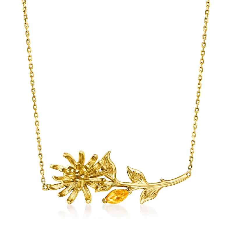 RS Pure by Ross-Simons Citrine Chrysanthemum Flower Necklace in 14kt Yellow Gold