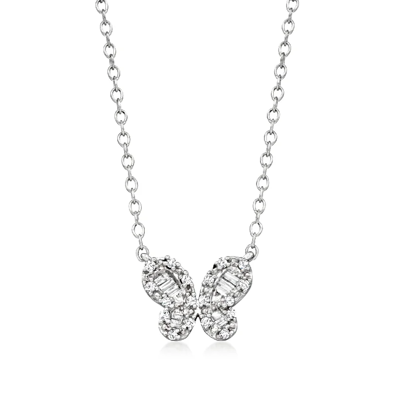 Shop Stylish Jewelry Now And Save Big RS Pure by Ross-Simons Diamond Butterfly Necklace in Sterling Silver