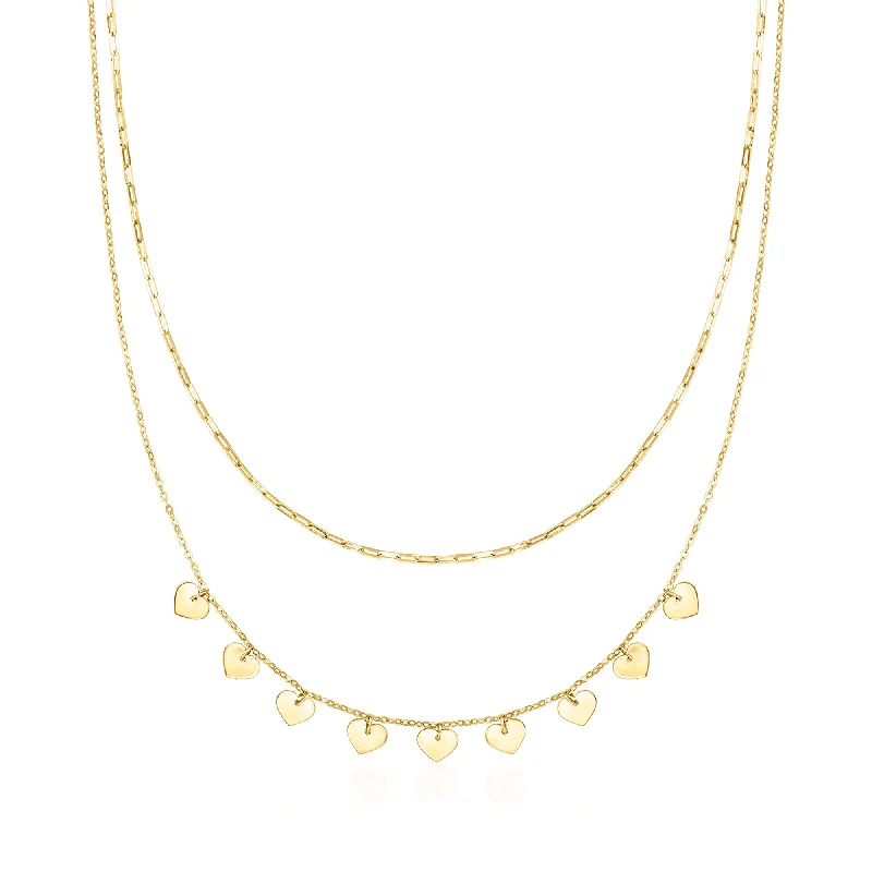 RS Pure by Ross-Simons Italian 14kt Yellow Gold Paper Clip Link and Heart Station Layered Necklace