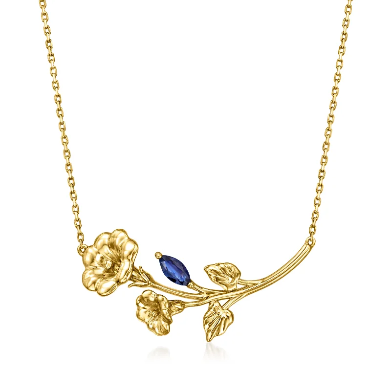 Your Dream Jewelry At Dream Prices – Shop Now RS Pure by Ross-Simons Sapphire Morning Glory Flower Necklace in 14kt Yellow Gold