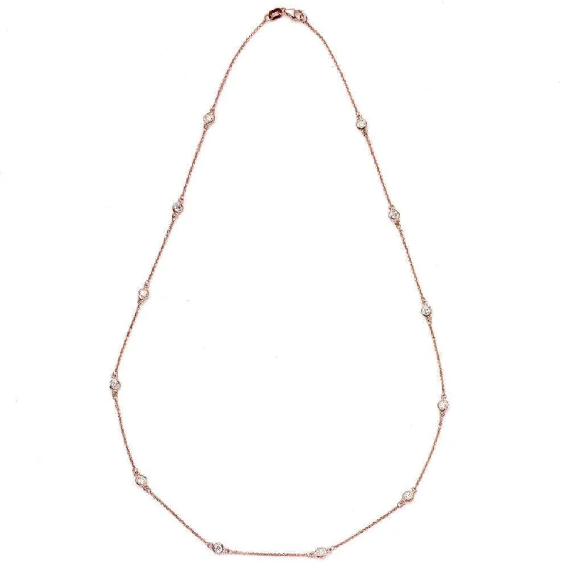Limited Stock On Premium Jewelry At Low Prices Suzy Levian 1 4/5 ct TDW 14k Rose Gold Bezel Diamond Station Necklace