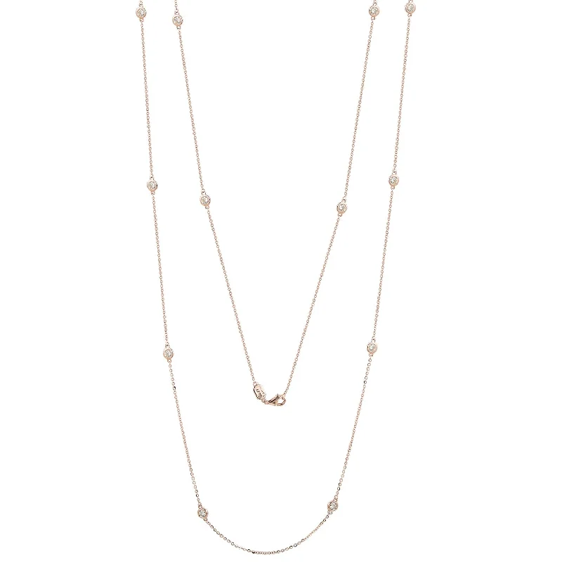 Affordable Luxury Jewelry – Style At A Great Price Suzy Levian 14k Rose Gold 1.70 CTTW Bezel Diamond Station Necklace (36 inch)