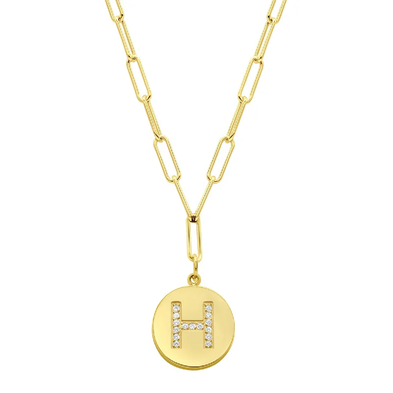 Tarnish Resistant 14K Gold Plated Pave Crystal Initial Disc Paperclip Necklace